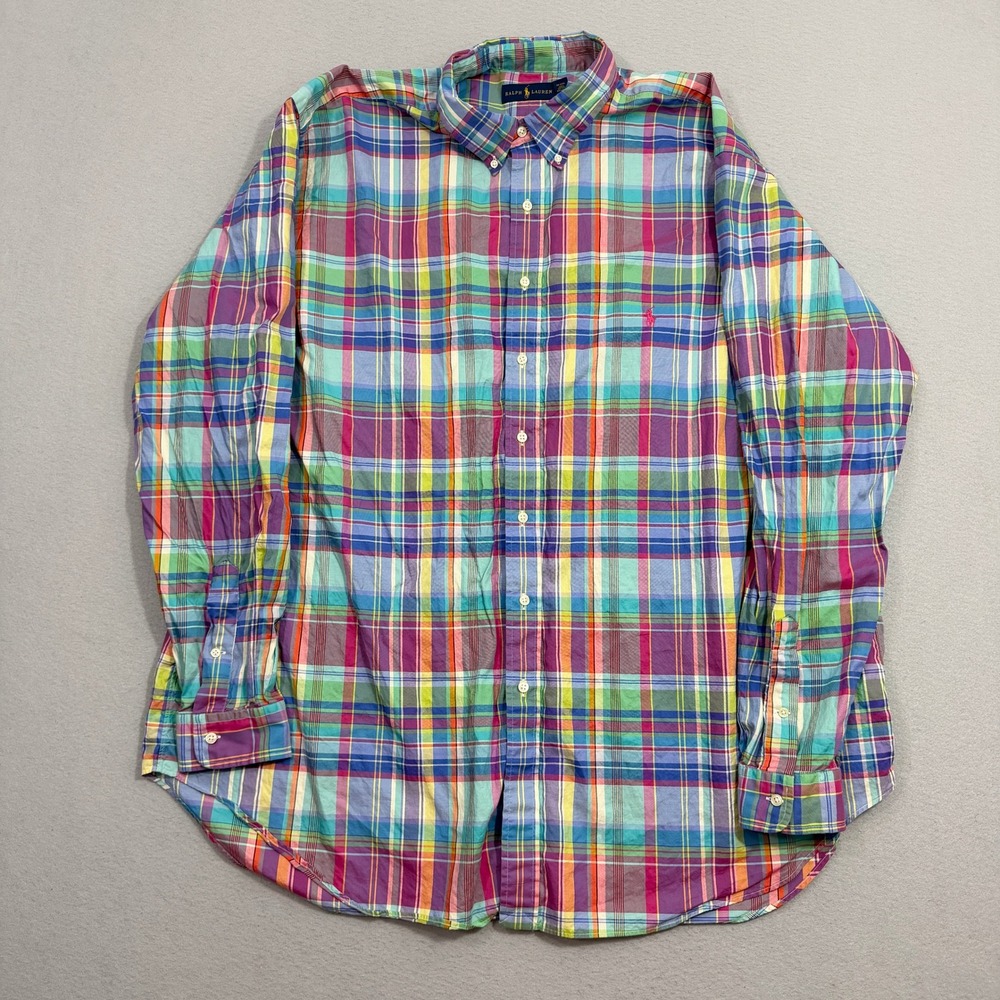 Polo Ralph Lauren Button Shirt Mens 3XLT Multicolor Plaid Long Sleeve Big & Tall
